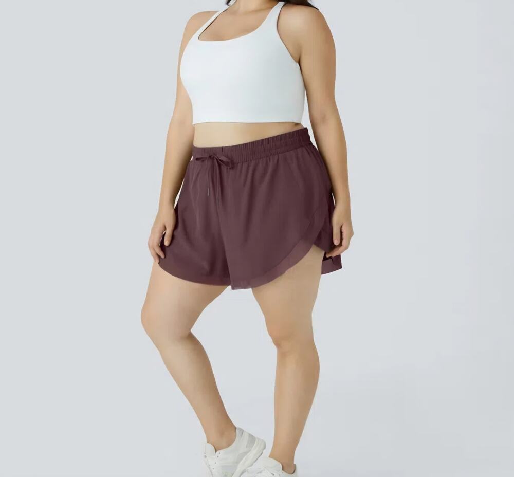 Halara Drawstring Contrast Mesh 2-in-1 Shorts 4" Flowy Winetasting sz 1X